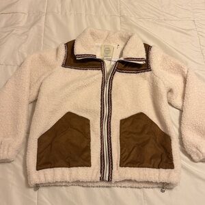 NWT Francesca’s Stoosh Western Sherpa Tan & Brown Jacket Size Small